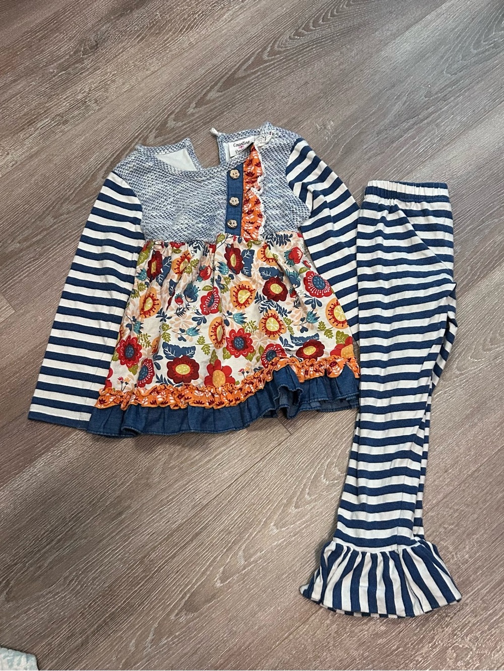 Striped Navy & Floral Ruffle Legging Set - Cozy Playtime Outfit